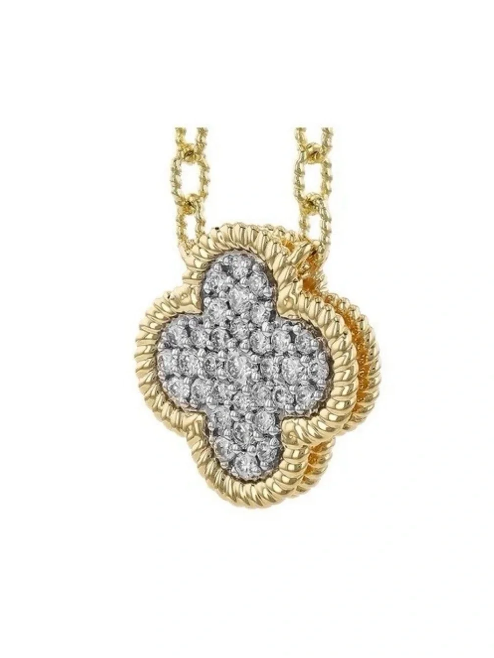 ALLISON KAUFMAN 14K YELLOW GOLD & DIAMOND STATIONED CLOVER ALHAMBRA NECKLACE - Picture 2 of 6
